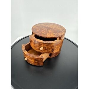 Morocco Jewellery Box Thuya Wood Aromatic Marquetry 2 Drawer Cylinder Drum Heavy